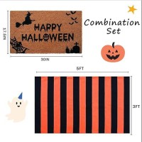 Halloween Decor Doormat Combo Set 100 Coco Coir Welcome Mat 3 X 5 Orange And White Striped Rug Halloween Fall Front Porc