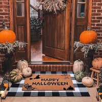 Halloween Decor Doormat Combo Set 100 Coco Coir Welcome Mat 3 X 5 Black And White Plaid Rug Halloween Fall Front Porch E