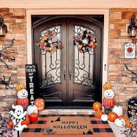 Halloween Decor Doormat Combo Set 100 Coco Coir Welcome Mat 3 X 5 Orange And Black Plaid Rug Halloween Fall Front Porch