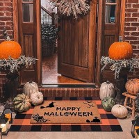 Halloween Decor Doormat Combo Set 100 Coco Coir Welcome Mat 3 X 5 Orange And Black Plaid Rug Halloween Fall Front Porch