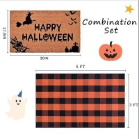 Halloween Decor Doormat Combo Set 100 Coco Coir Welcome Mat 3 X 5 Orange And Black Plaid Rug Halloween Fall Front Porch