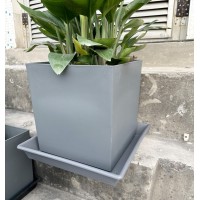 Nimyau Square Plant Saucer 14 Inch 2 Pack Plant Stand Plant Trays For Pots Heavy Duty Gray Plastic Plant Saucers For Indoors Out