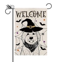 Halloween Garden Flag Golden Doodle Cobweb Bats Double Sided Vertical Welcome Flag Holiday Outdoor Yard Lawn Decorations 125 X