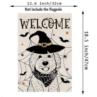 Halloween Garden Flag Golden Doodle Cobweb Bats Double Sided Vertical Welcome Flag Holiday Outdoor Yard Lawn Decorations 125 X