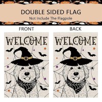 Halloween Garden Flag Golden Doodle Cobweb Bats Double Sided Vertical Welcome Flag Holiday Outdoor Yard Lawn Decorations 125 X