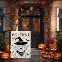 Halloween Garden Flag Golden Doodle Cobweb Bats Double Sided Vertical Welcome Flag Holiday Outdoor Yard Lawn Decorations 125 X