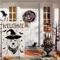 Halloween Garden Flag Golden Doodle Cobweb Bats Double Sided Vertical Welcome Flag Holiday Outdoor Yard Lawn Decorations 125 X