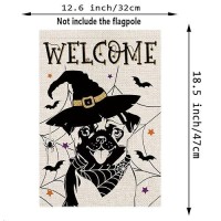 Halloween Garden Flag Pug Cobweb Bats Double Sided Vertical Welcome Flag Holiday Outdoor Yard Lawn Decorations 125 X 18 Inch