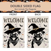 Halloween Garden Flag Pug Cobweb Bats Double Sided Vertical Welcome Flag Holiday Outdoor Yard Lawn Decorations 125 X 18 Inch