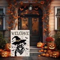 Halloween Garden Flag Pug Cobweb Bats Double Sided Vertical Welcome Flag Holiday Outdoor Yard Lawn Decorations 125 X 18 Inch