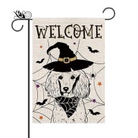 Halloween Garden Flag Poodle Cobweb Bats Double Sided Vertical Welcome Flag Holiday Outdoor Yard Lawn Decorations 125 X 18 Inch