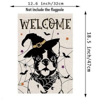 Halloween Garden Flag Boston Terrier Cobweb Bats Double Sided Vertical Welcome Flag Holiday Outdoor Yard Lawn Decorations 125 X