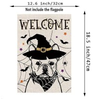 Halloween Garden Flag French Bulldog Cobweb Bats Double Sided Vertical Welcome Flag Holiday Outdoor Yard Lawn Decorations 125 X