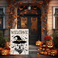 Halloween Garden Flag French Bulldog Cobweb Bats Double Sided Vertical Welcome Flag Holiday Outdoor Yard Lawn Decorations 125 X