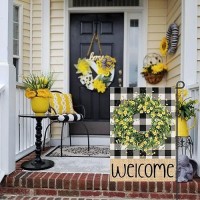 Welcome Summer Garden Flags For Outside 12X18 Double Sided Burlap Buffalo Plaid Wreath Seasonal Sign Small Yard Flag Farmhouse