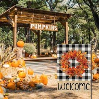 Welcome Fall Garden Flags For Outside 12X18 Double Sided Burlap Buffalo Plaid Wreath Seasonal Sign Small Yard Flag Farmhouse Ho