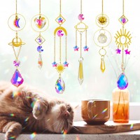 Sun Catchers 6Pieces Colorful Crystals Suncatcher With Chain Pendant Ornaments Hanging Crystals Prism Rainbow For Window Home In