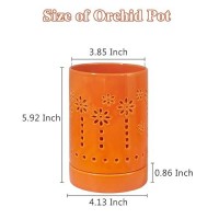 4 Inch Orchid Pot  Ceramic Orchid Pot For Repotting With Saucers  Orchid Pots With Holes More Ventilation Hole Easy Breathing  Plant Pot For Repotting Orchids And Other Flowers - Indoor/Outdoor Orange