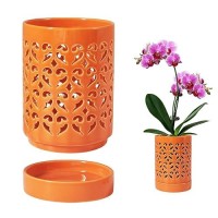 Pavtner Orchid Pots 4 Inch Ceramic Orchid Pot With Holes  Plant Pot For Repotting  Flower Planter Pot Indoor Outdoor  Breathable Slotted Orchids Planter Orange