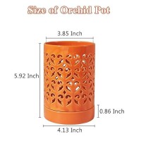 Pavtner Orchid Pots 4 Inch Ceramic Orchid Pot With Holes  Plant Pot For Repotting  Flower Planter Pot Indoor Outdoor  Breathable Slotted Orchids Planter Orange