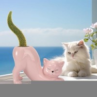 Toivo Cat Planter Pot Indoor And Outdoor Plant Displays Funny Ceramics Cat Flower Pot Cat Gifts For Cat Lovers Lovely Office Des