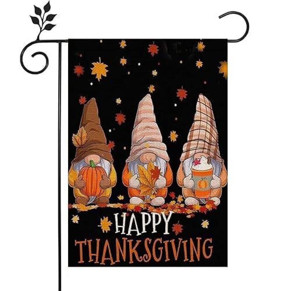 Fall Gnomes Garden Flags 12X18 Inch Vertical Double Sided For Outside Happy Thanksgiving Fall Pumpkin Burlap Garden For Outdoor House Holiday Decoration