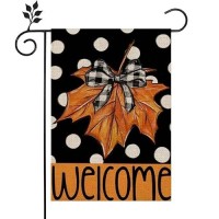 Welcome Fall Garden Flag 12X18 Inch Double Sided Vertical For Outside Fall Maple Leaves Bow For Farmhouse Rustic Thanksgiving Yard Outdoor Decor