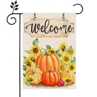 Fall Welcome Sunflower Garden Flag 12 X 18 Inch Vertical Double Sided Fall Thanksgiving Pumpkin For Outside Yard Lawn Outdoor Decoration