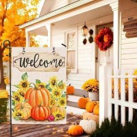 Fall Welcome Sunflower Garden Flag 12 X 18 Inch Vertical Double Sided Fall Thanksgiving Pumpkin For Outside Yard Lawn Outdoor Decoration