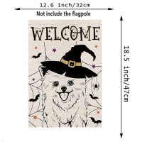 Halloween Garden Flag Pomeranian Cobweb Bats Double Sided Vertical Welcome Flag Seasonal Holiday Outdoor Yard Lawn Party Decorat