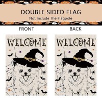 Halloween Garden Flag Pomeranian Cobweb Bats Double Sided Vertical Welcome Flag Seasonal Holiday Outdoor Yard Lawn Party Decorat