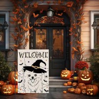 Halloween Garden Flag Pomeranian Cobweb Bats Double Sided Vertical Welcome Flag Seasonal Holiday Outdoor Yard Lawn Party Decorat