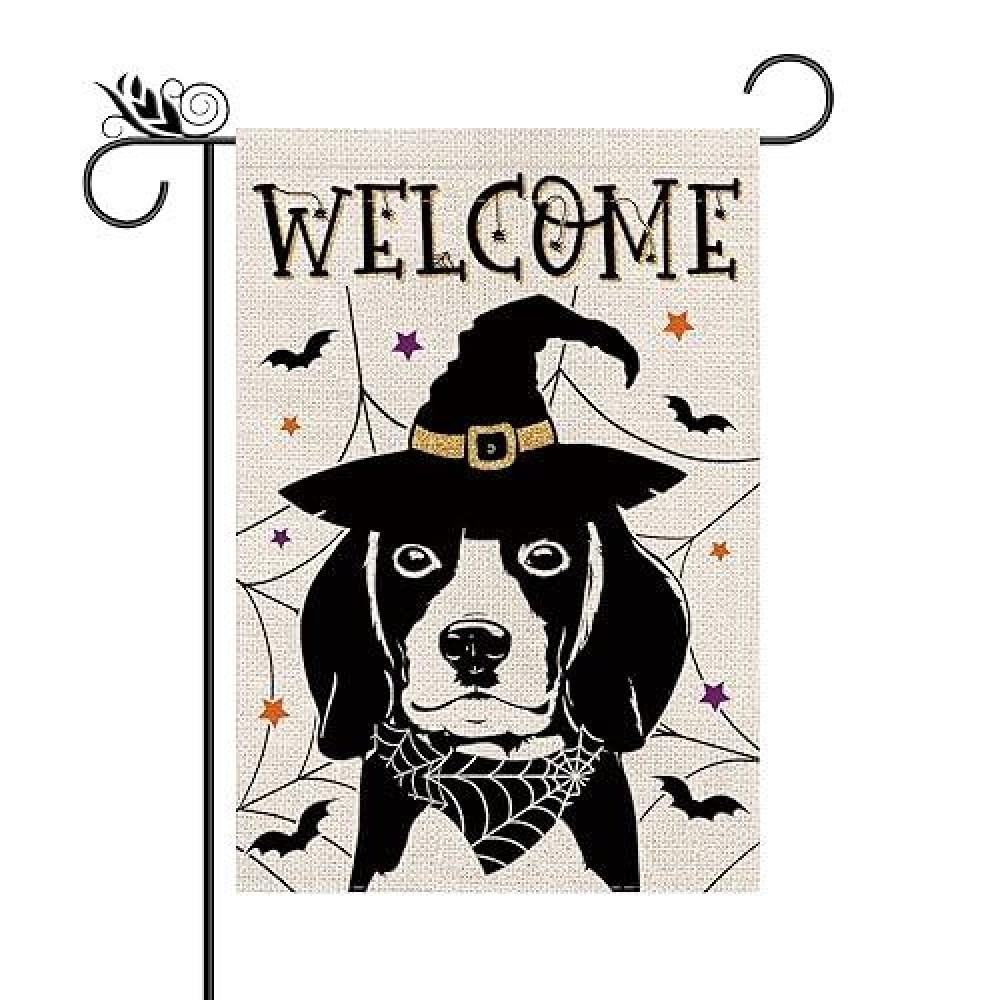 Halloween Garden Flag Beagle Cobweb Bats Double Sided Vertical Welcome Flag Seasonal Holiday Outdoor Yard Lawn Party Decorations