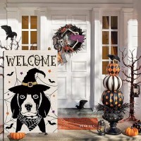 Halloween Garden Flag Beagle Cobweb Bats Double Sided Vertical Welcome Flag Seasonal Holiday Outdoor Yard Lawn Party Decorations