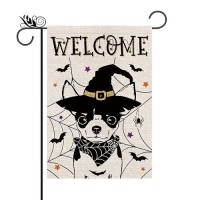 Halloween Garden Flag Chihuahua Cobweb Bats Double Sided Vertical Welcome Flag Seasonal Holiday Outdoor Yard Lawn Party Decorati