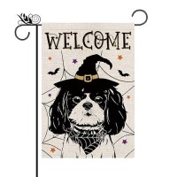 Halloween Garden Flag Shih Tzu Cobweb Bats Double Sided Vertical Welcome Flag Seasonal Holiday Outdoor Yard Lawn Party Decoratio