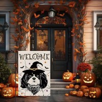 Halloween Garden Flag Shih Tzu Cobweb Bats Double Sided Vertical Welcome Flag Seasonal Holiday Outdoor Yard Lawn Party Decoratio