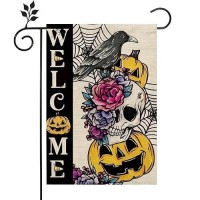 Halloween Welcome Garden Flag 12X18Inch Vertical Double Sided Halloween Skull Flower Eagle Pumpkin Holiday Yard Outdoor Decoration Flag