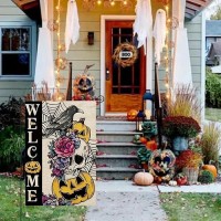 Halloween Welcome Garden Flag 12X18Inch Vertical Double Sided Halloween Skull Flower Eagle Pumpkin Holiday Yard Outdoor Decoration Flag