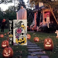 Halloween Welcome Garden Flag 12X18Inch Vertical Double Sided Halloween Skull Flower Eagle Pumpkin Holiday Yard Outdoor Decoration Flag