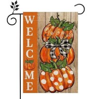 Fall Welcome Garden Flag 12X18 Inch Polka Dots Vertical Small Double Sided Autumn Pumpkins Garden Flag Suitable For Outside Outdoor Holiday Yard Lawn