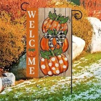 Fall Welcome Garden Flag 12X18 Inch Polka Dots Vertical Small Double Sided Autumn Pumpkins Garden Flag Suitable For Outside Outdoor Holiday Yard Lawn