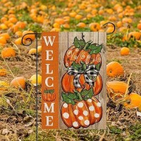 Fall Welcome Garden Flag 12X18 Inch Polka Dots Vertical Small Double Sided Autumn Pumpkins Garden Flag Suitable For Outside Outdoor Holiday Yard Lawn