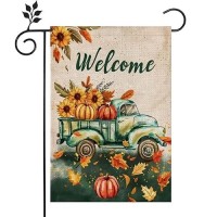 Fall Garden Flag 12X18 Inch Vertical Double Sided For Outside Autumn Pumpkins Truck For Yard Outdoor Decoration Flag