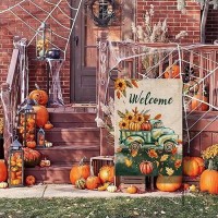 Fall Garden Flag 12X18 Inch Vertical Double Sided For Outside Autumn Pumpkins Truck For Yard Outdoor Decoration Flag