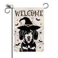 Halloween Garden Flag Dachshund Cobweb Bats Double Sided Vertical Welcome Flag Seasonal Holiday Outdoor Yard Lawn Party Decorati