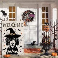 Halloween Garden Flag Dachshund Cobweb Bats Double Sided Vertical Welcome Flag Seasonal Holiday Outdoor Yard Lawn Party Decorati