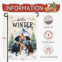 Dacawin Hello Winter Dog Garden Flag 12X18 Inch Double Sided Retriever Retrievers Snow Man Snowflake Burlap Yard Flag Rustic Far