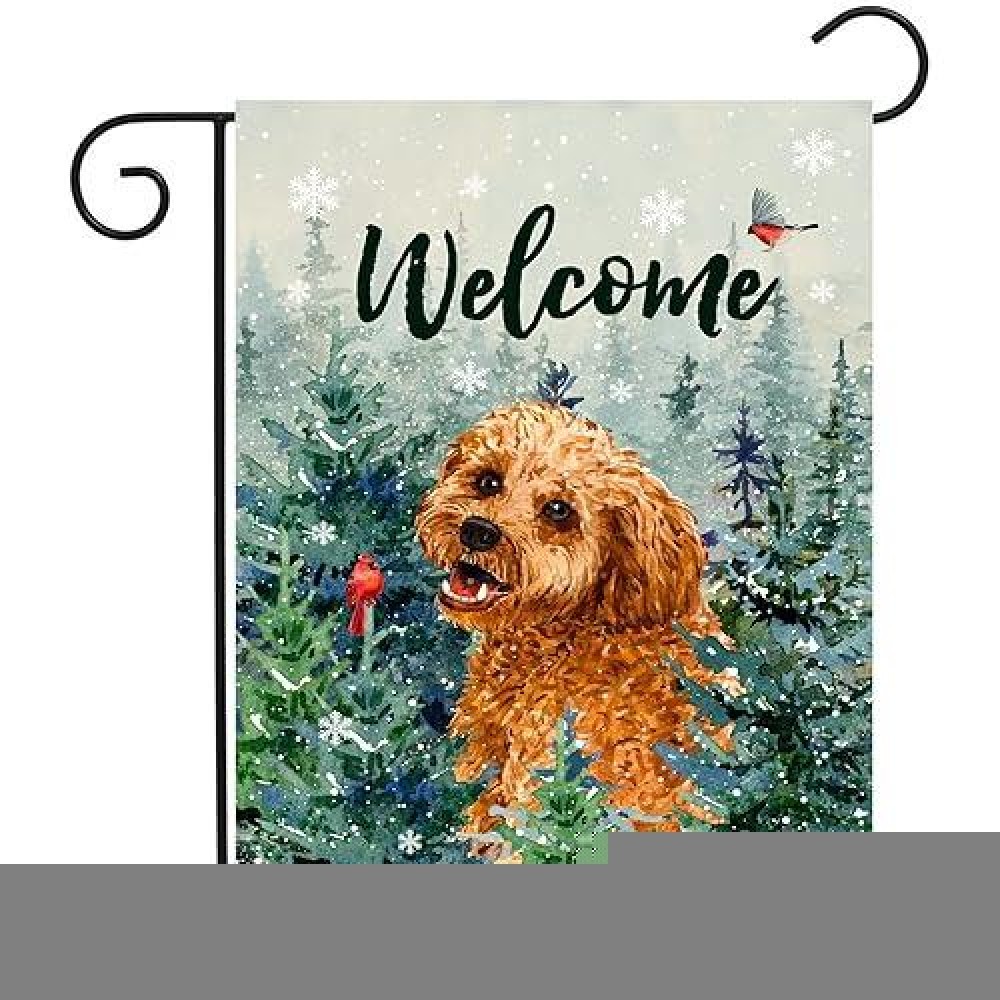 Welcome Winter Garden Flags Golden Doodle Garden Flag Cardinal Birds On Snowy Pine Tree Flag Dog Yard Flags For Outside 12X18 Do