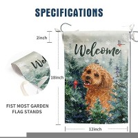 Welcome Winter Garden Flags Golden Doodle Garden Flag Cardinal Birds On Snowy Pine Tree Flag Dog Yard Flags For Outside 12X18 Do